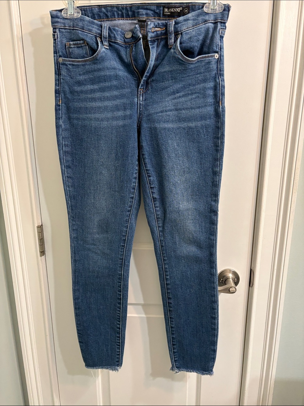 Blank NYC Blue High-Rise Skinny Jeans with Raw Hem